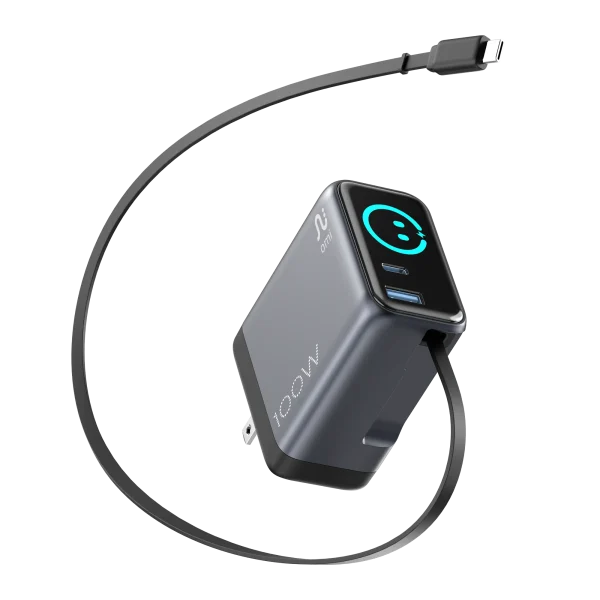 OMI 100W GaN Charger (Interactive Display & Retractable USB-C Cable)