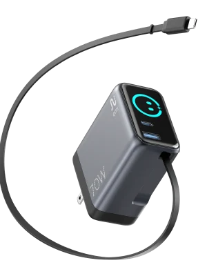 OMI 70W GaN Charger (Interactive Display & Retractable USB-C Cable)
